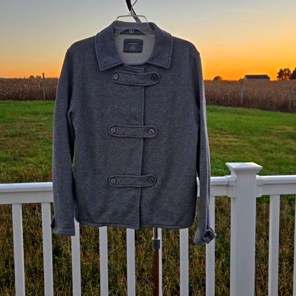 Lands' End Charcoal Grey Double-breasted Pea Coat Jacket Size Small